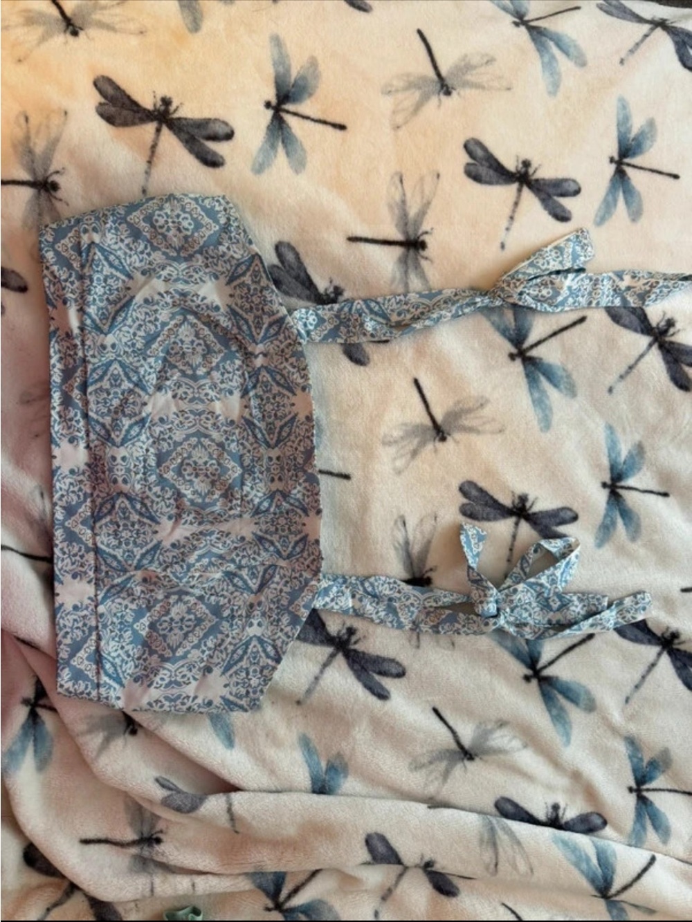 Sleeveless Blue Paisley Print Crop Top with Tie Straps